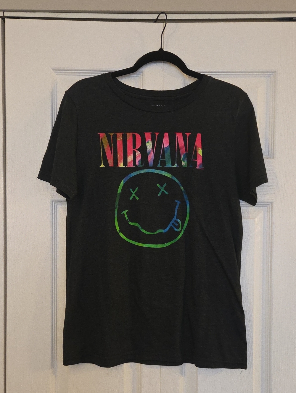 NIRVANA Black Tee with Multicolor Tie-Dye Logo